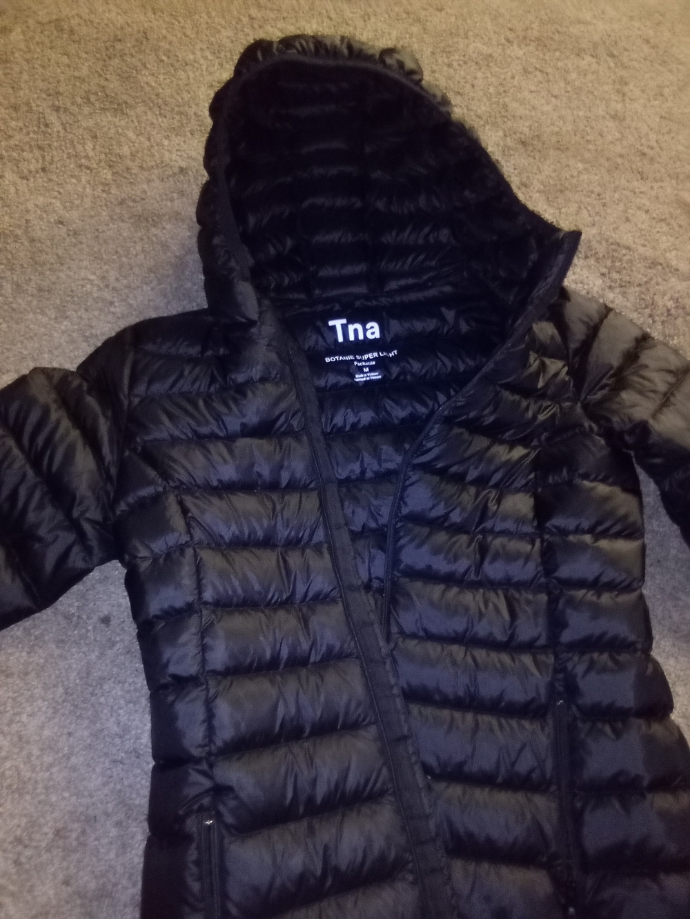 TNA Women's Black Hooded Quilted Puffer Jacket